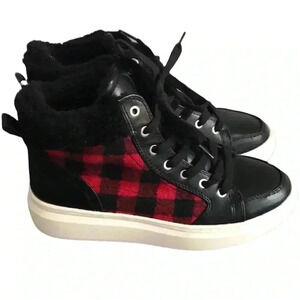Marc Fisher Fellow Buffalo Plaid & Faux Fur Hi-Top Sneaker Size 7.5